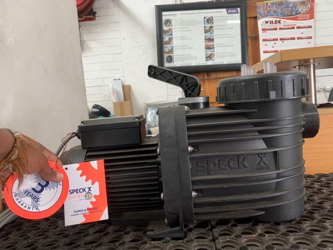 Speck X pool pump installed with 3-year warranty