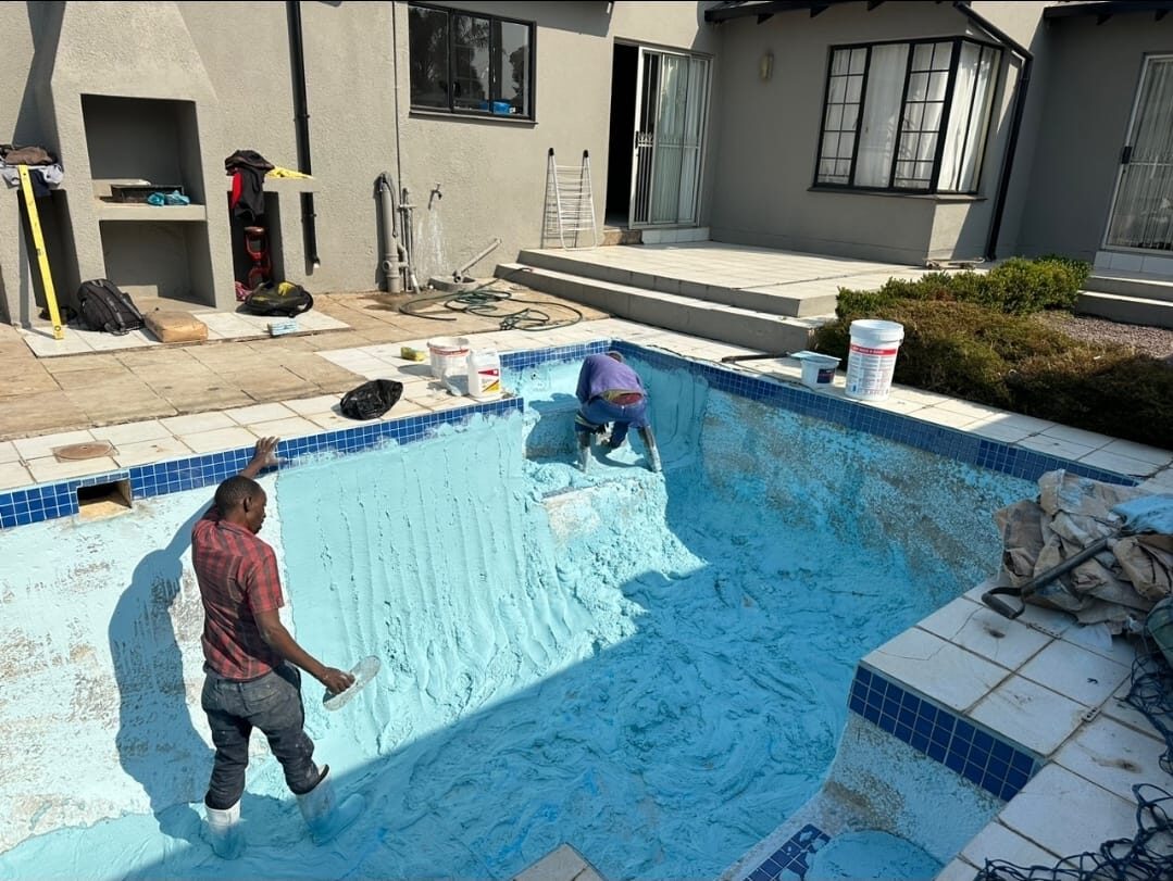 Swimming pool plaster resurfacing in progress, Randburg